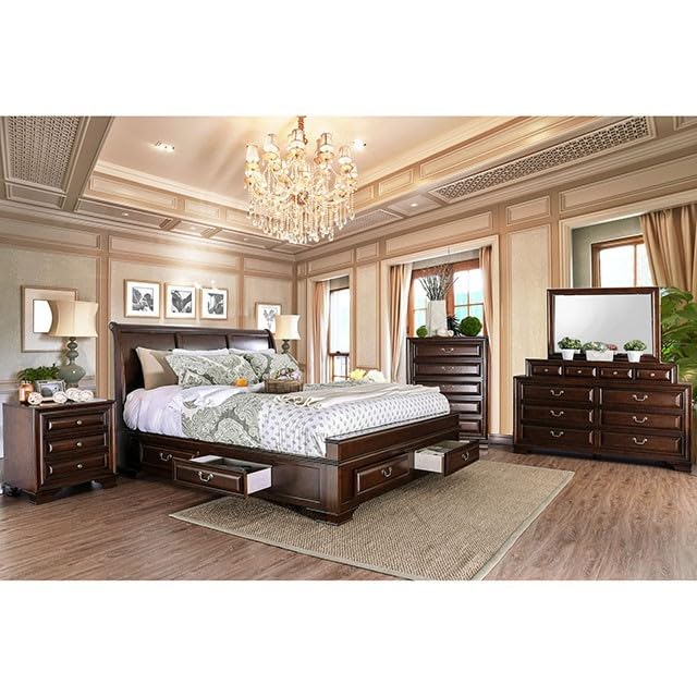 California King Size Storage Bed Frame in Brown Cherry W8123