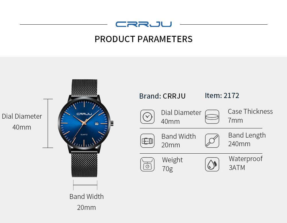 Minimalist Auto Date Quartz Waterproof Watch A830
