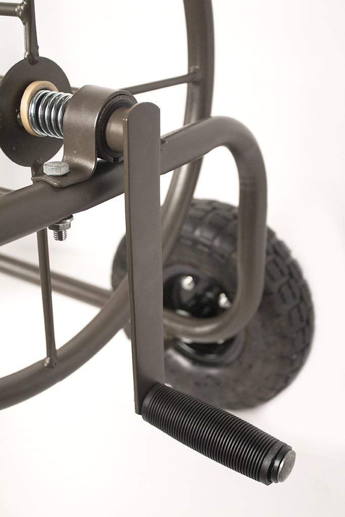 Four Wheel 250 Foot Capacity Steel Frame Water Hose Reel Cart with Basket A230684