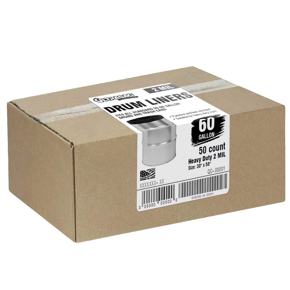 55-60 Gallon Heavy Duty Black Drum Liners 50 Bags 2 Mil W493
