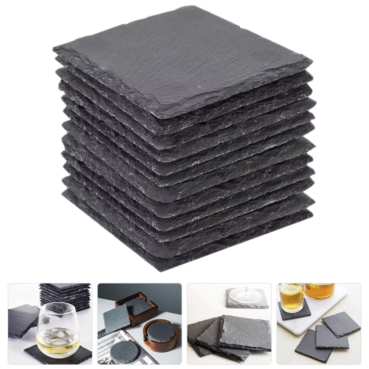 12pcs Natural Stone Coasters with Non Slip Bottom W679653