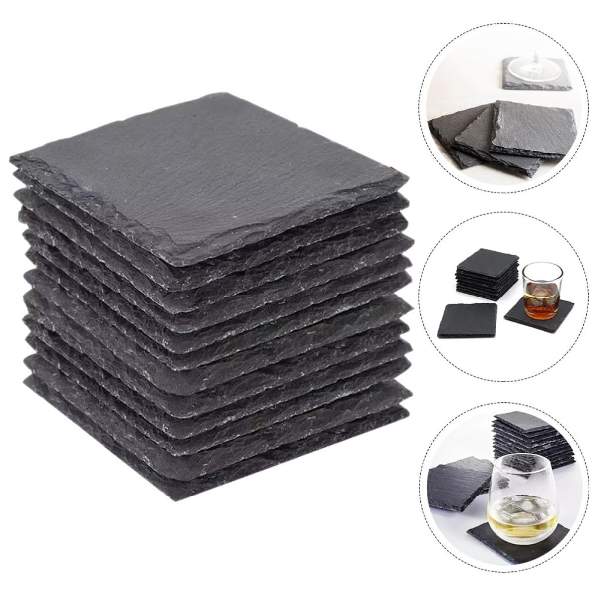 12pcs Natural Stone Coasters with Non Slip Bottom W679653