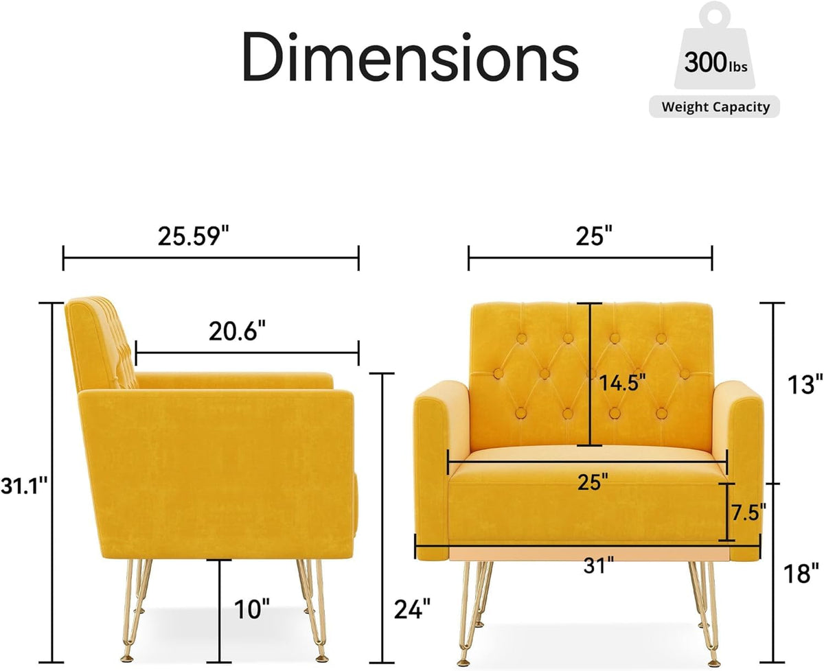 Velvet Tufted Accent Chair with Metal Legs E884812