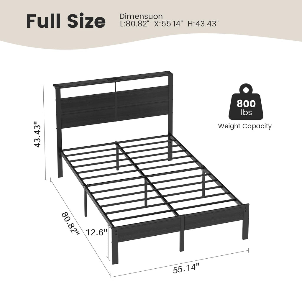 Full Size Metal Bed Frame with Storage Headboard O235