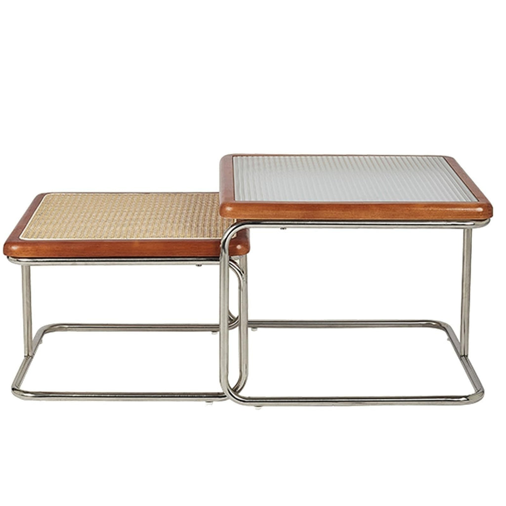 Mid Century Modern Coffee Table Set of 2 Square Metal Base E862801