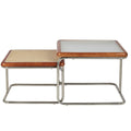 Mid Century Modern Coffee Table Set of 2 Square Metal Base E862801