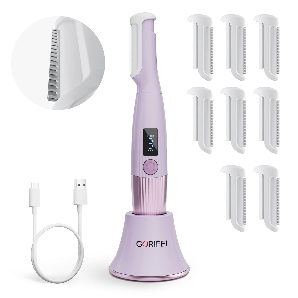 Purple Rechargeable Facial Razor with 8 Blades R10953
