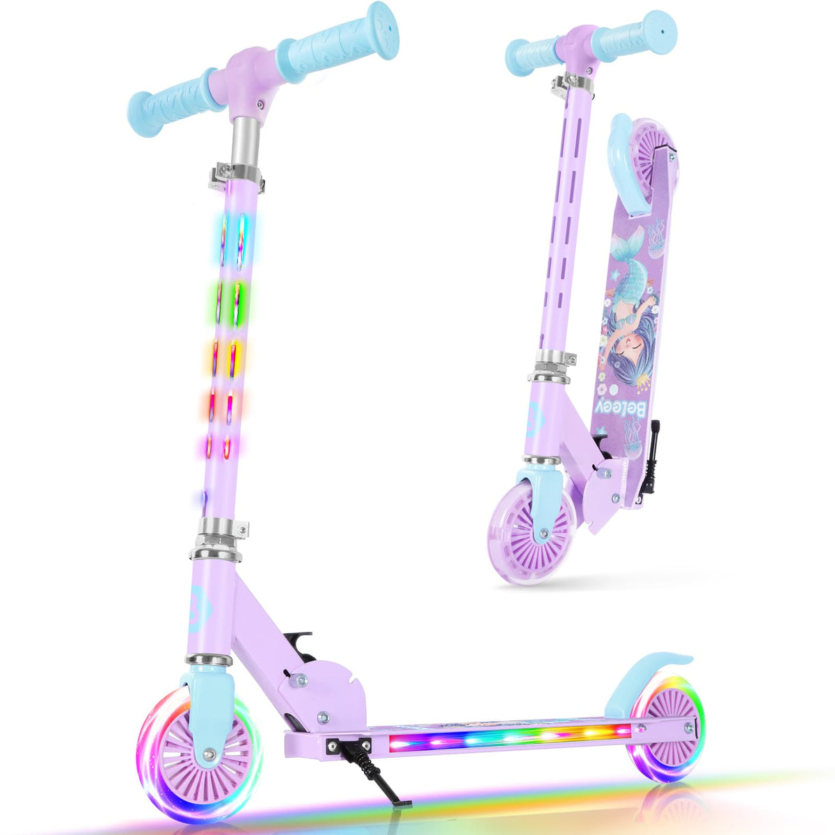 2 Wheel Folding Lightweight Kick Scooter with Light-Up Wheels X39975
