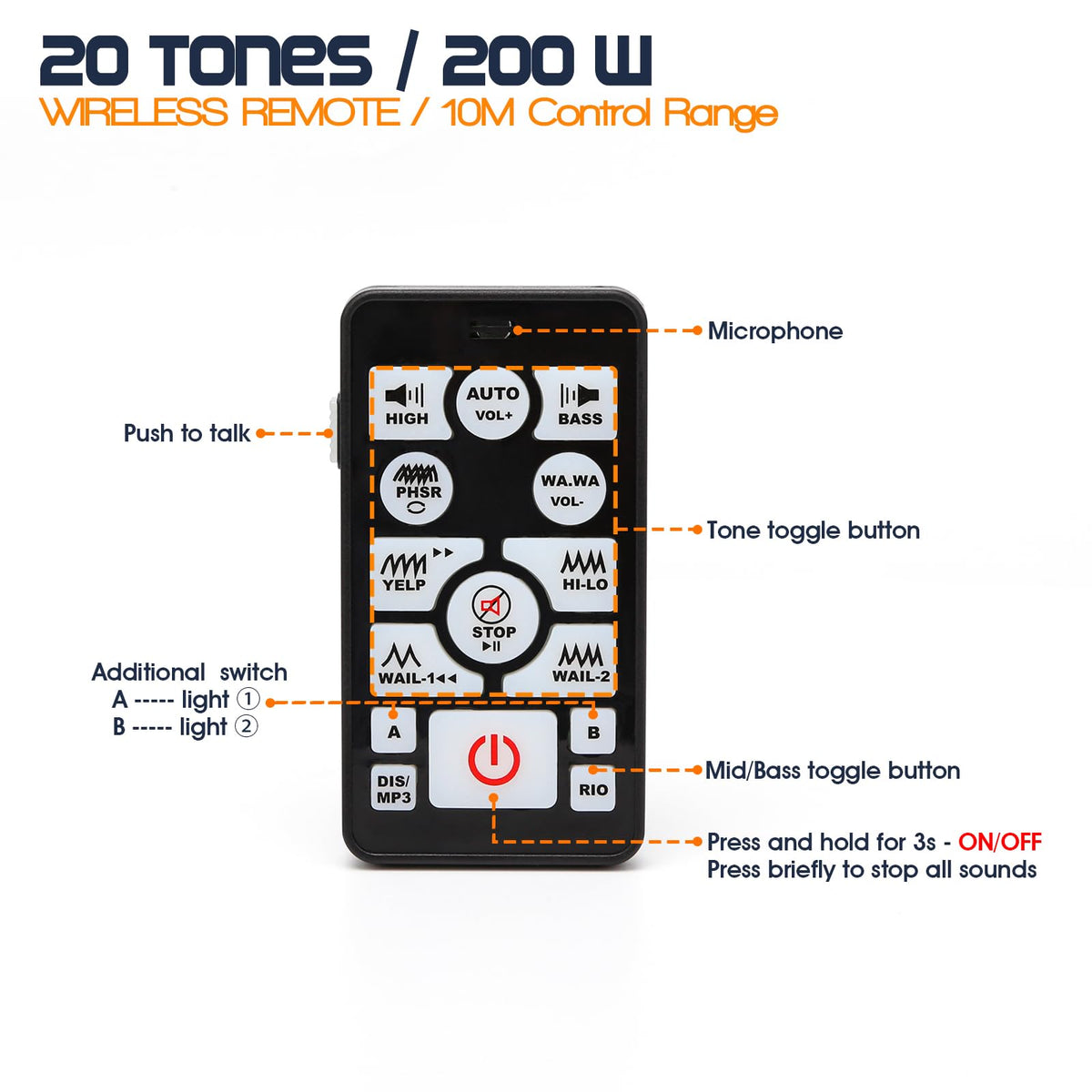 12V 200W 20 Tones Emergency Siren PA System E4531