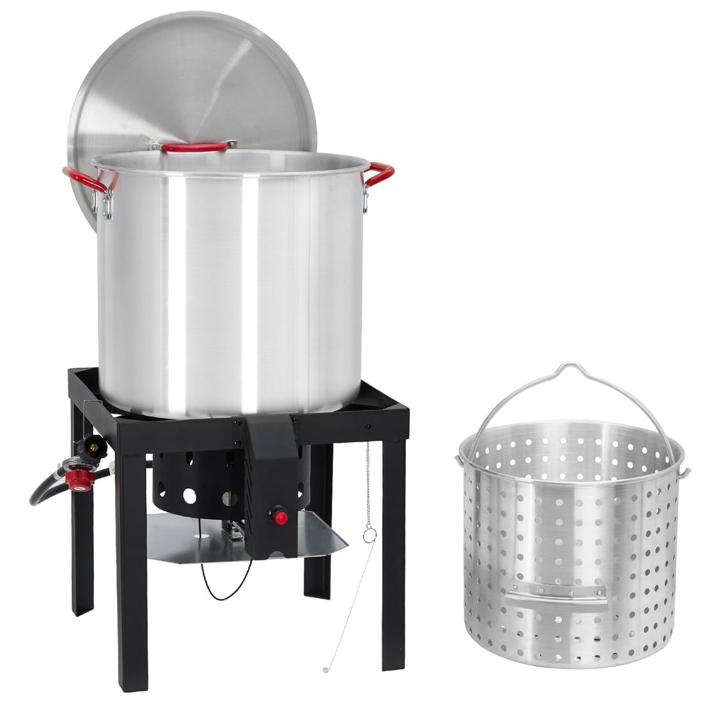 60 Qt Aluminum Seafood Boil Pot with Basket and Burner C886914