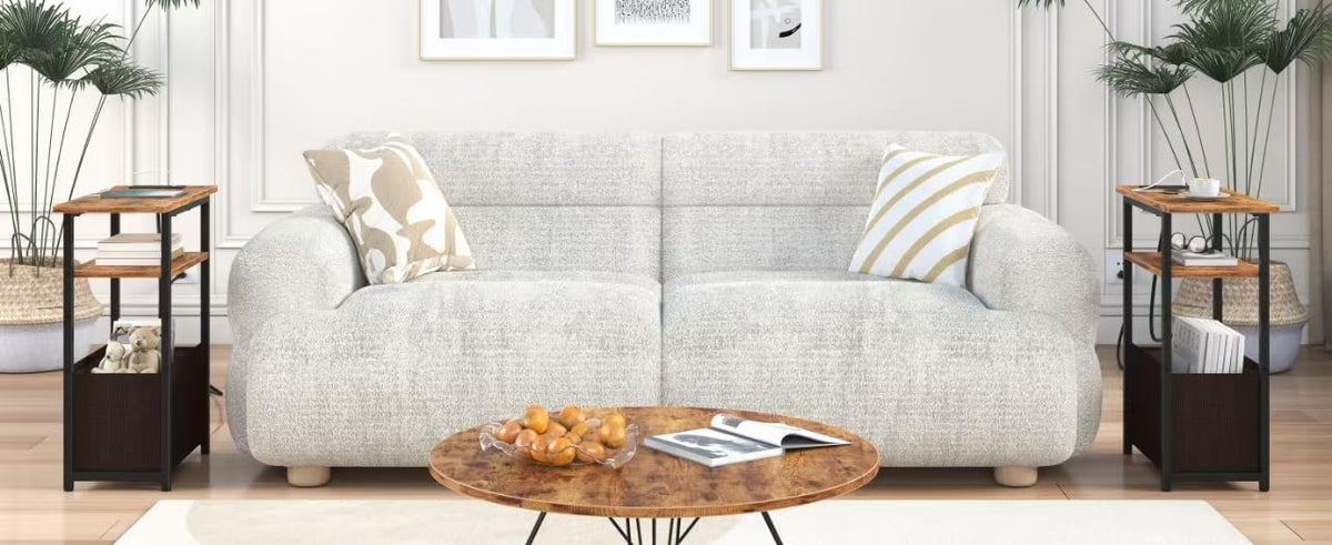 Narrow Side Table with Charging Station, 3 Tier End Table with Storage Basket N607