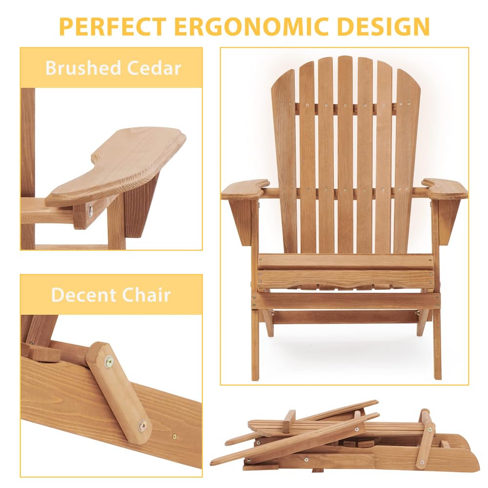 Solid Cedar Wood Folding Adirondack Chair Set of 2 Z9374