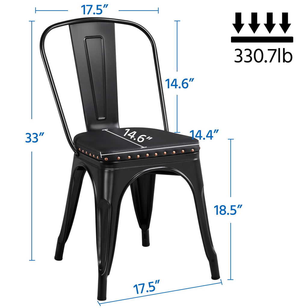 Black Cushioned Metal Dining Chairs Set of 4 V64802