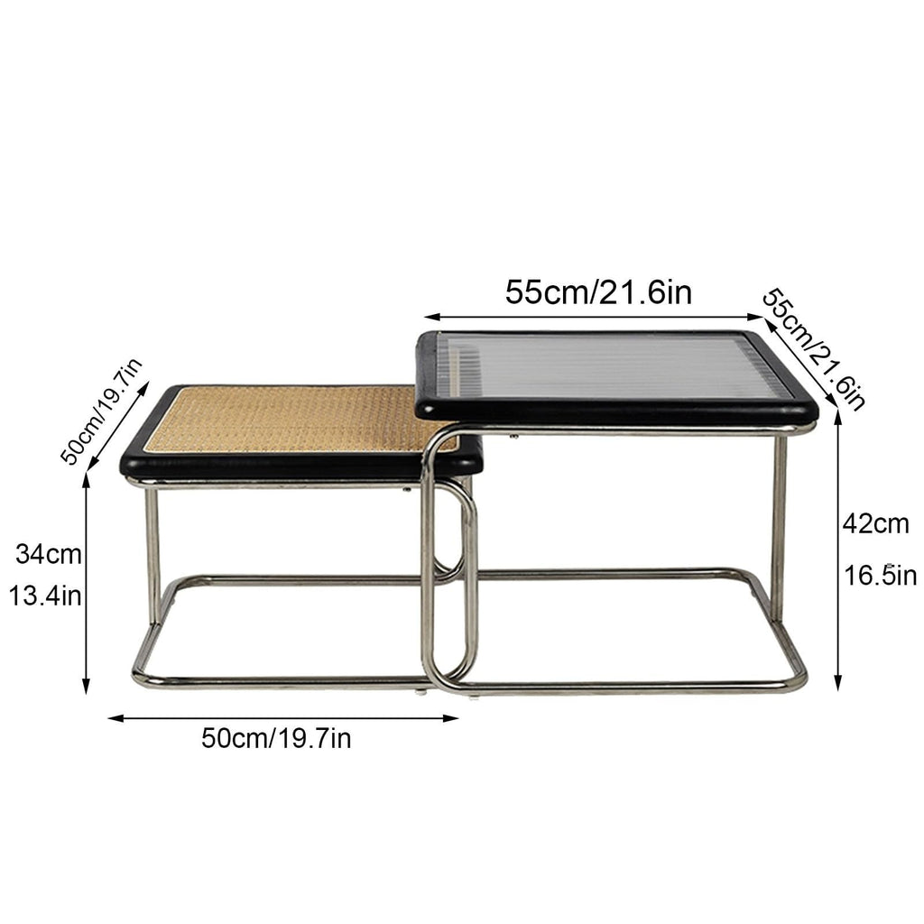 Mid Century Modern Coffee Table Set of 2 Square Metal Base E862801