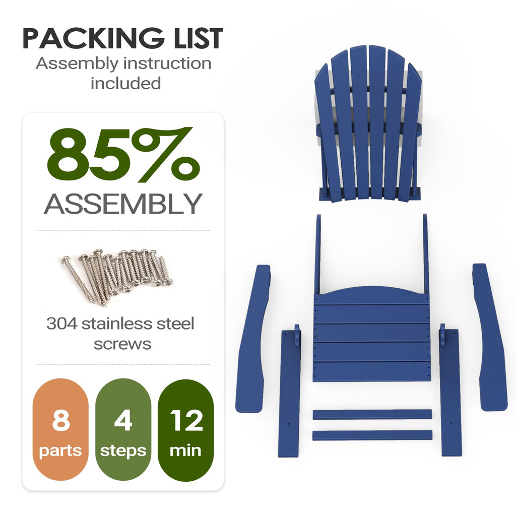 HDPE All-Weather Adirondack Chair 380 lbs Capacity Dark Blue I399