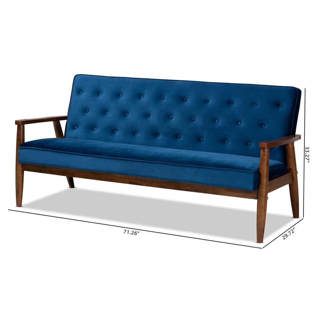 Navy Blue Velvet Upholstered 3-seater Sofa Z7723