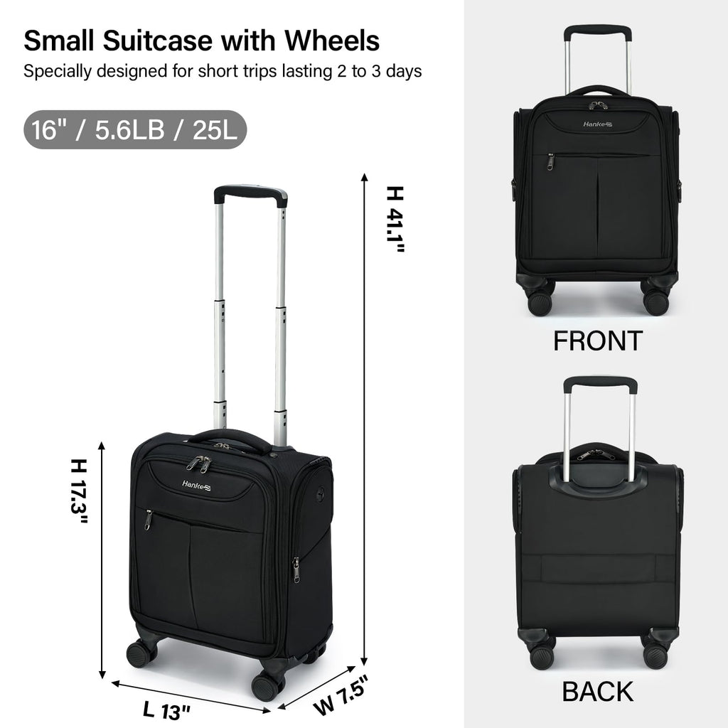 Black 16 Inch Underseat Carry On Luggage with Spinner Wheels N98879