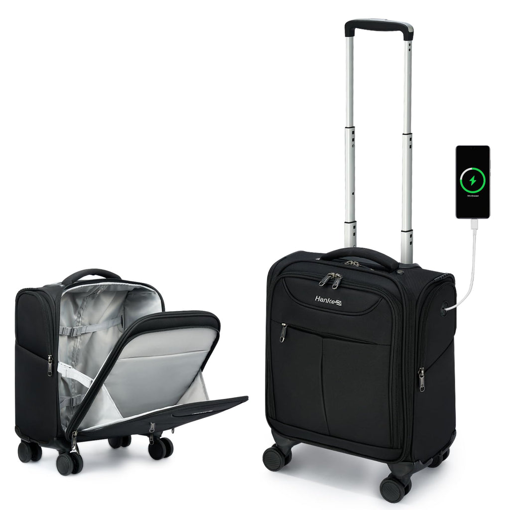 Black 16 Inch Underseat Carry On Luggage with Spinner Wheels N98879