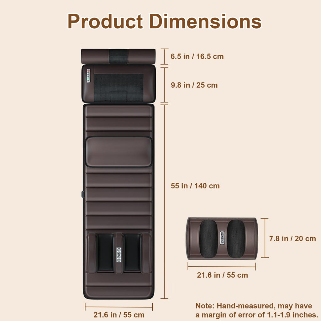 Brown Full Body Heating Massage Mat with Detachable Neck and Leg Massagers S412