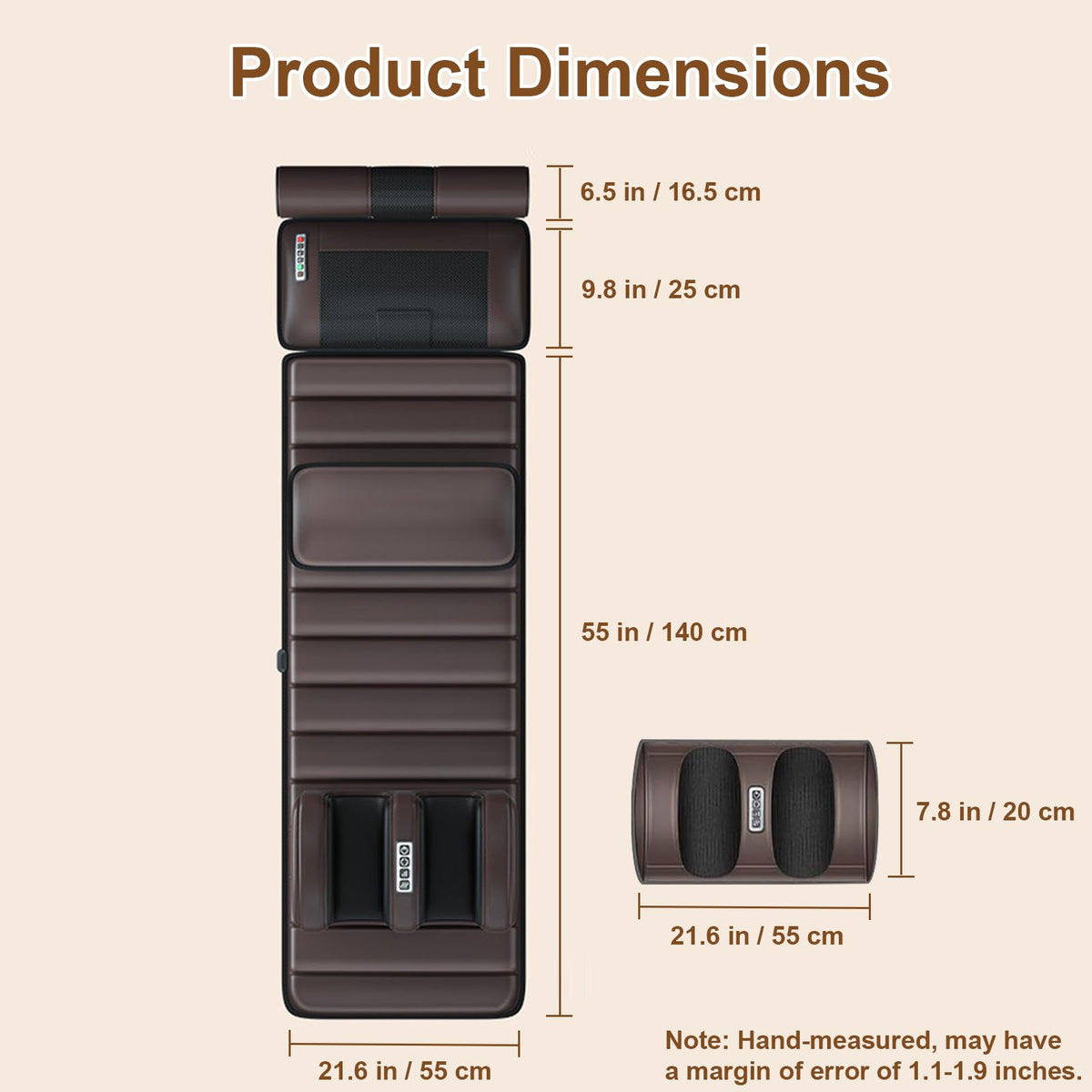 Brown Full Body Heating Massage Mat with Detachable Neck and Leg Massagers S412