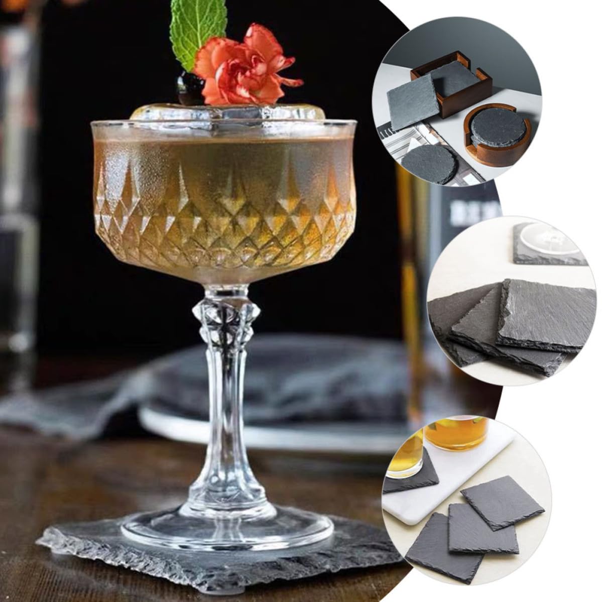 12pcs Natural Stone Coasters with Non Slip Bottom W679653
