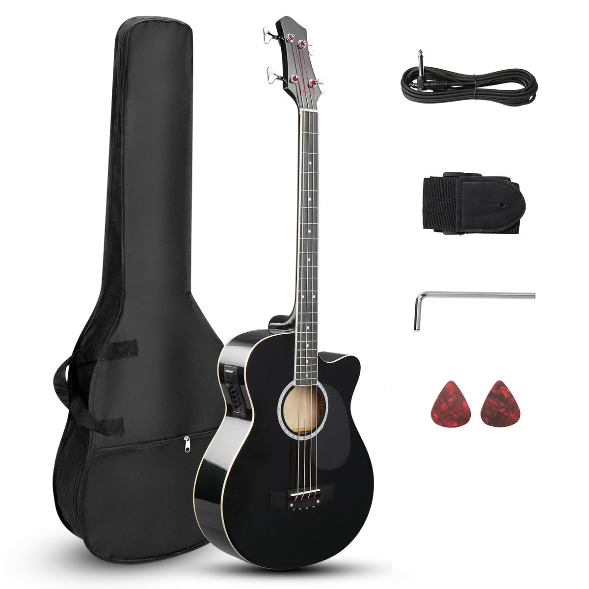 4 String Full Size Black Acoustic Bass Guitar P140750