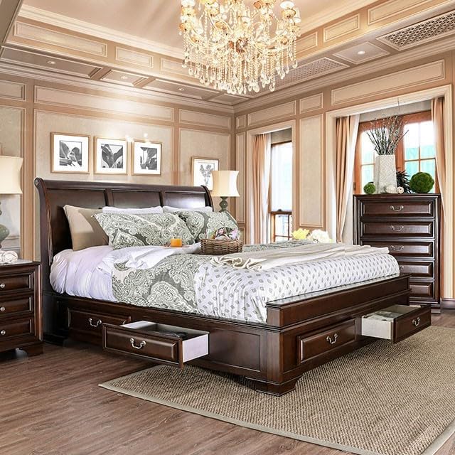 California King Size Storage Bed Frame in Brown Cherry W8123