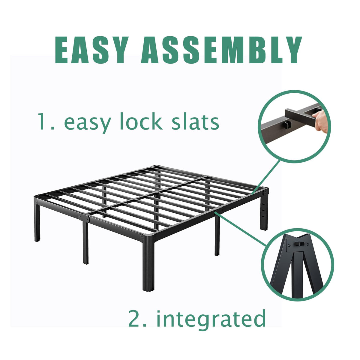 18 Inch Metal Bed Frame Queen Size Black M364783
