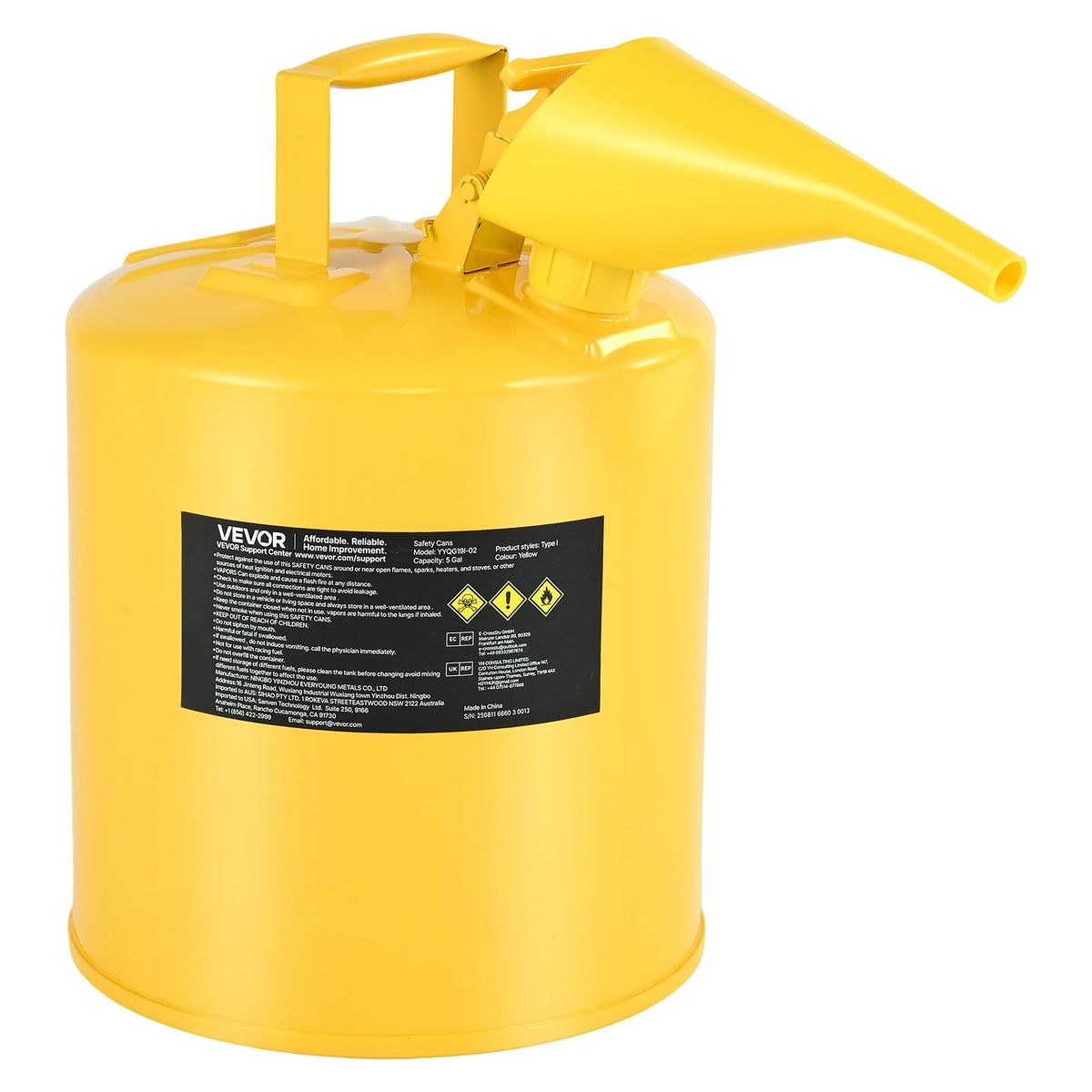 5 Gallon Type I Yellow Metal Container with Flame Arrester Q2786