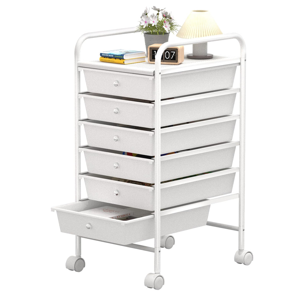 White 6 Tier Rolling Storage Cart with 6 Drawers S51844