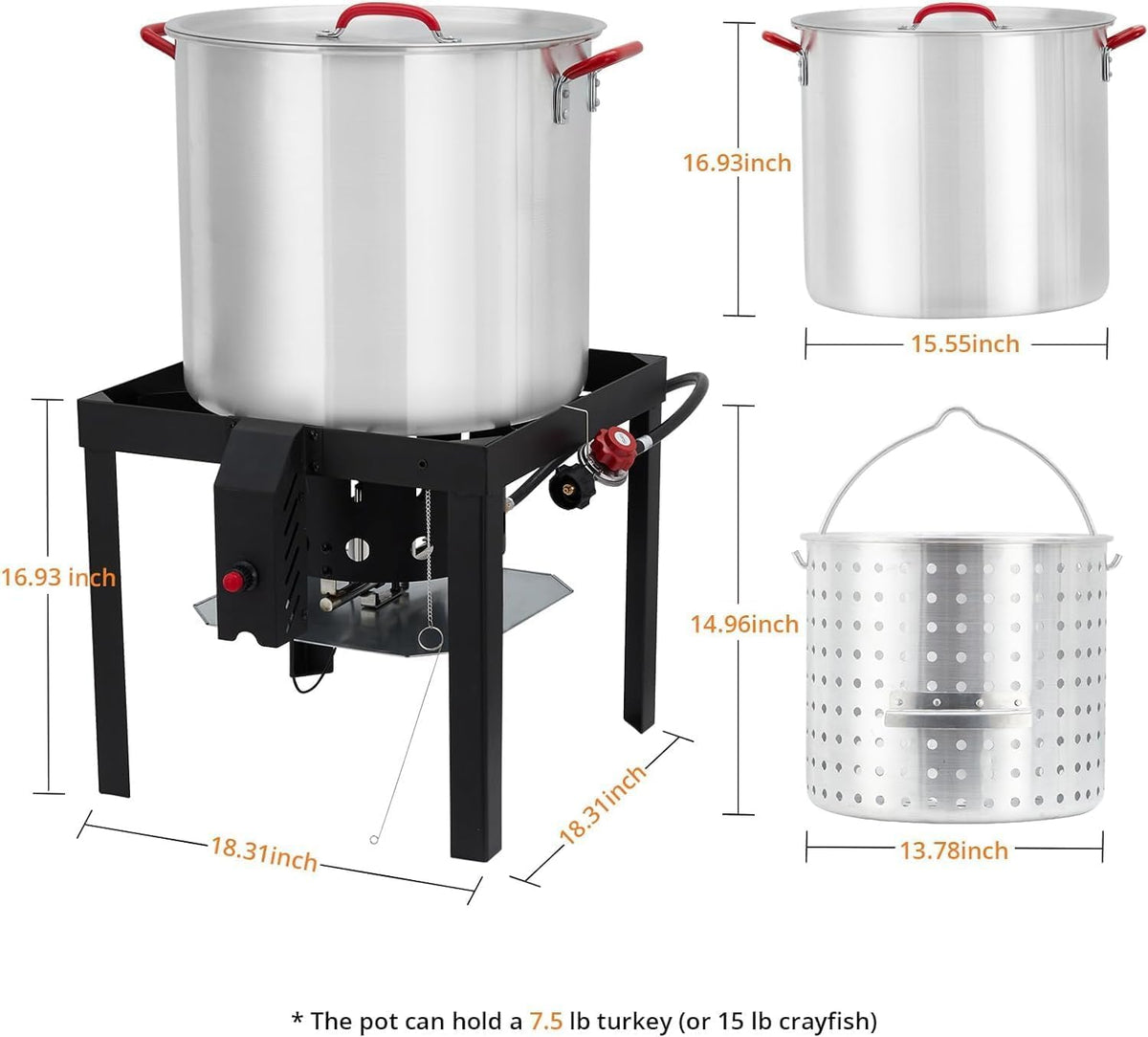 60 Qt Aluminum Seafood Boil Pot with Basket and Burner C886914