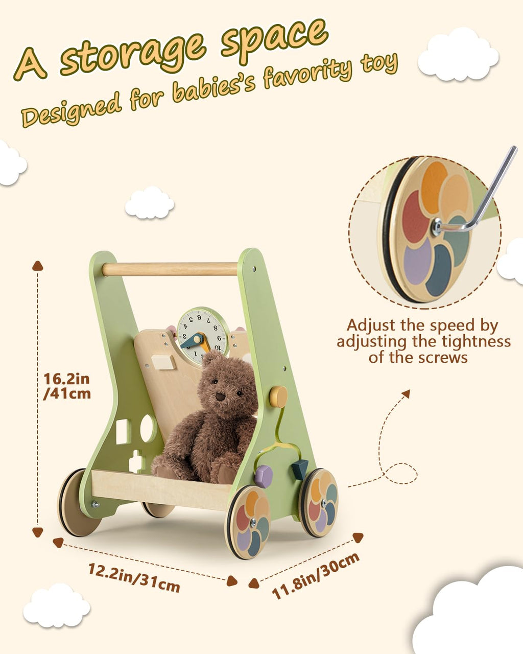 Wooden Push Walker with Wheels S87728