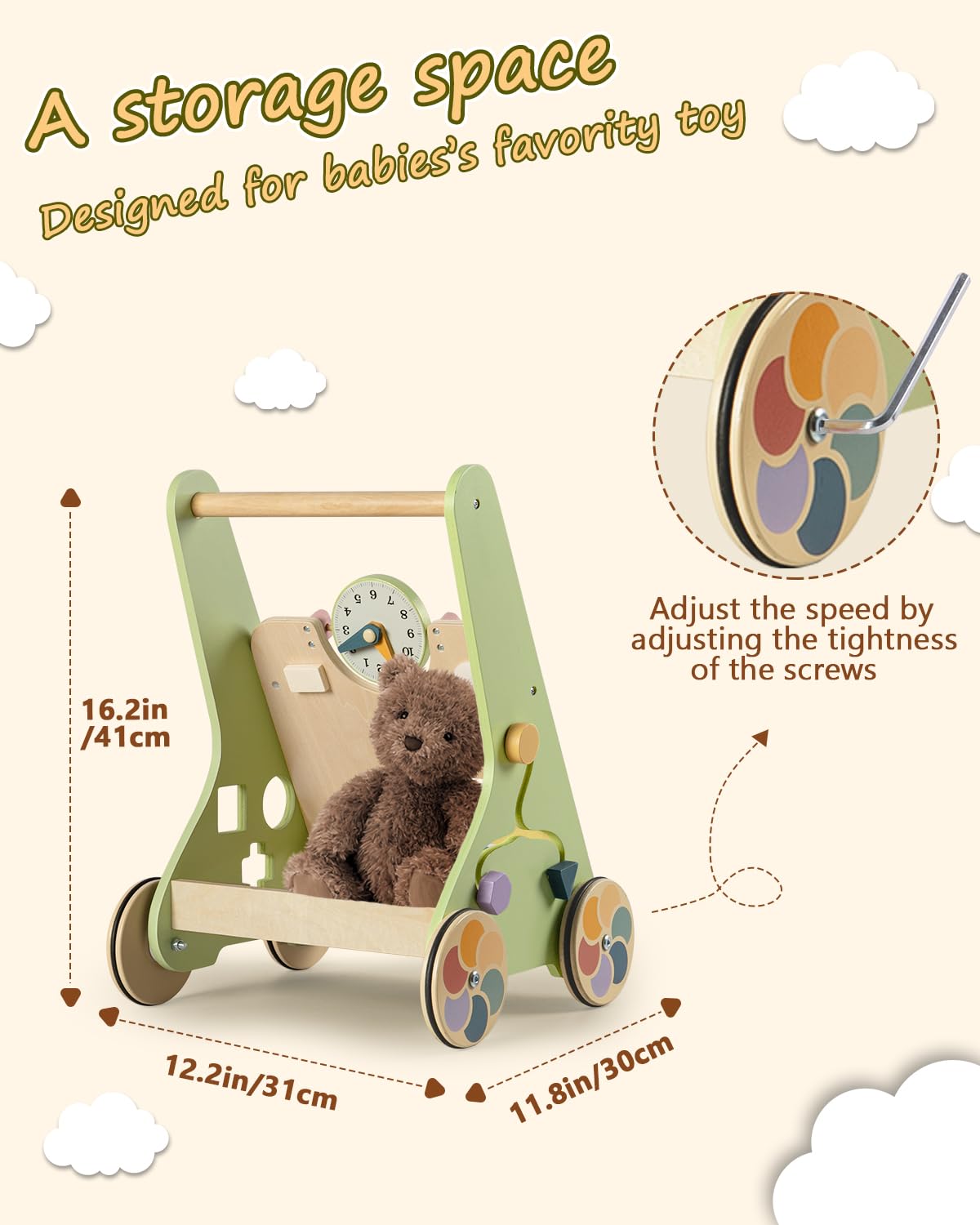 Wooden Push Walker with Wheels S87728