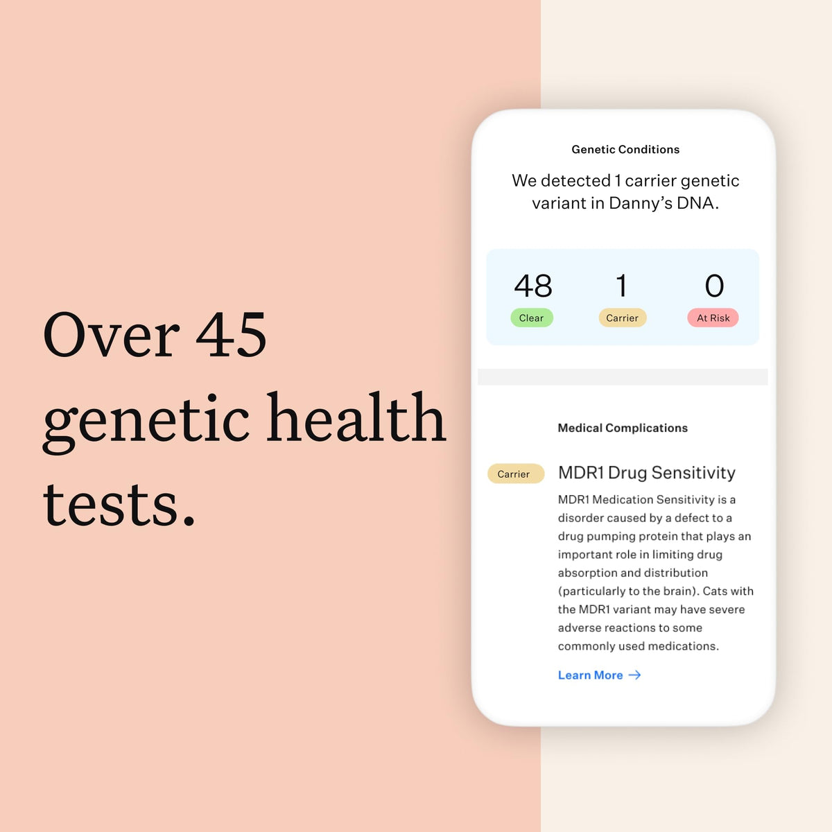 Cat DNA Test Kit, 45 Health Conditions, 1 Pack L159399