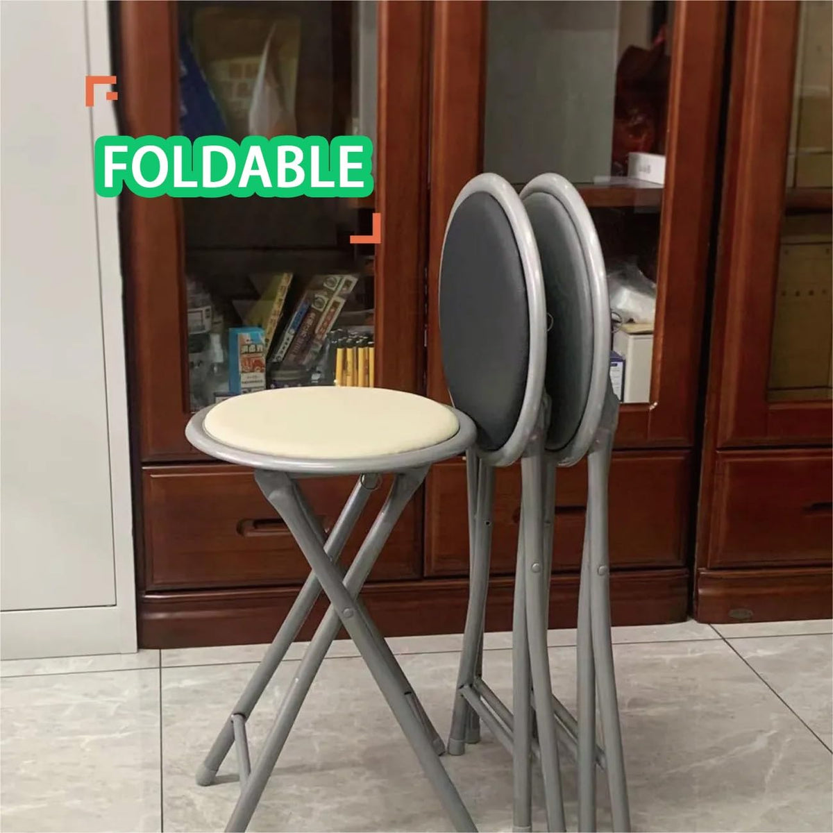 18 Inch Folding Bar Stool 2 Pcs with Footrest Black X131