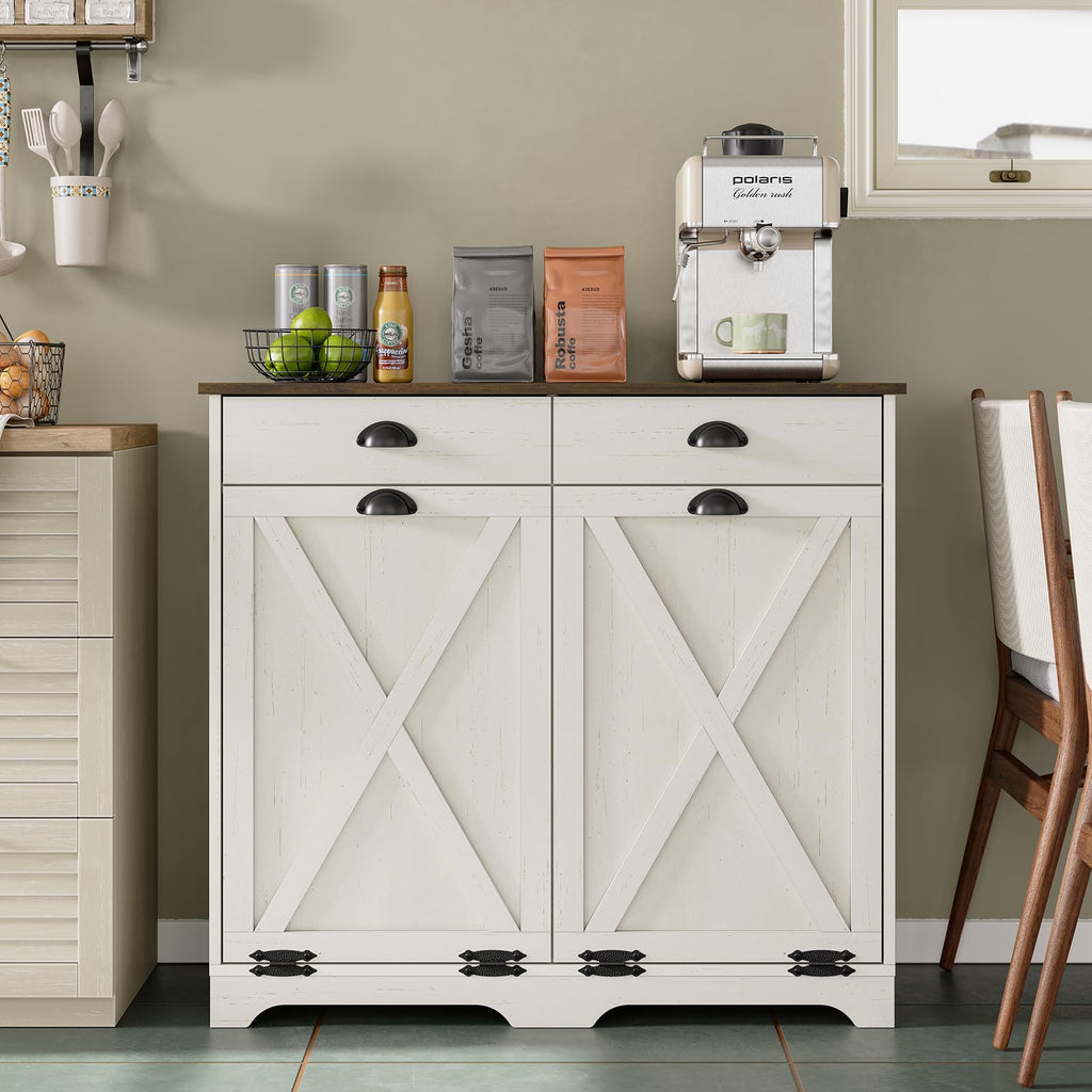 Antique White Double Tilt Out Trash Can Cabinet I96822