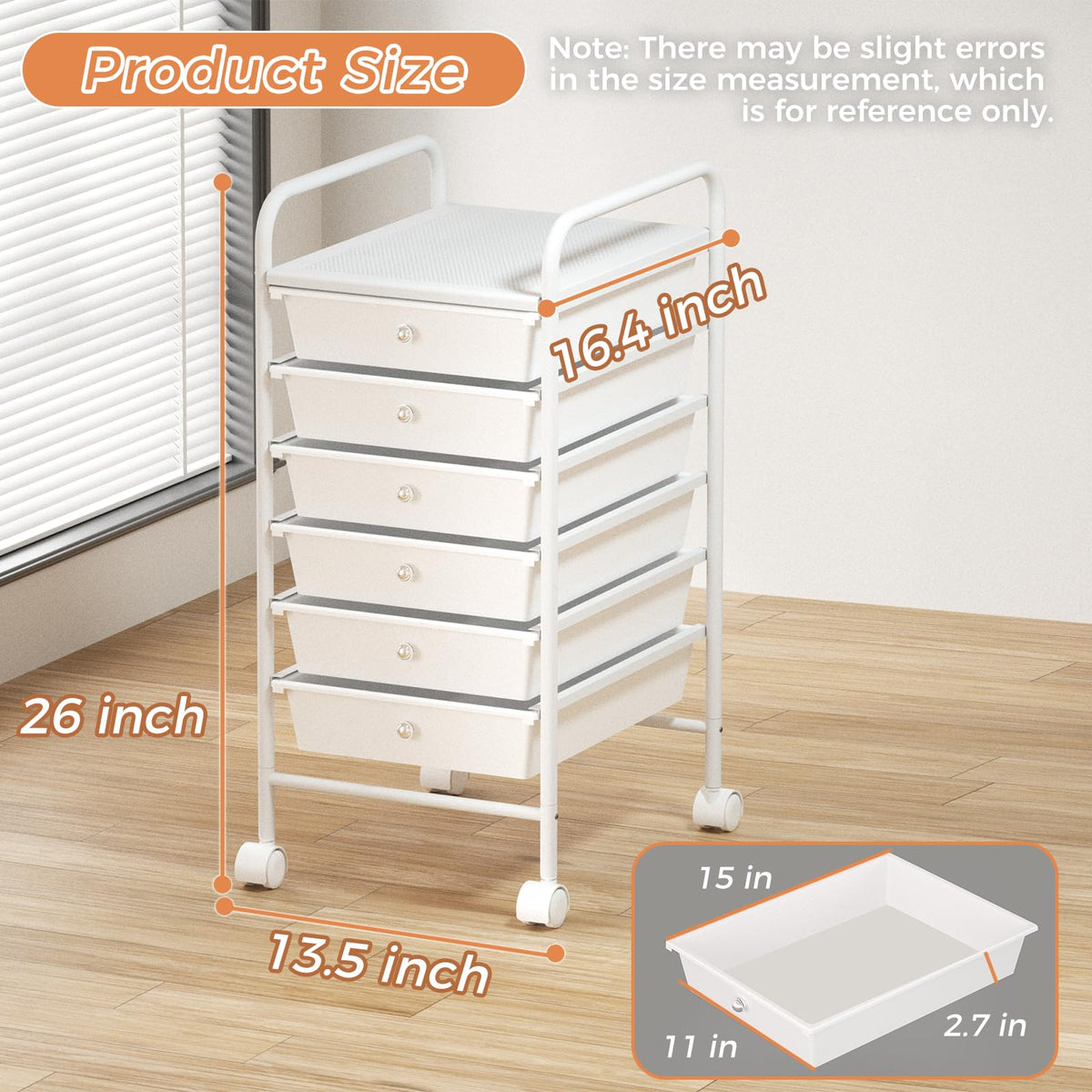 White 6 Tier Rolling Storage Cart with 6 Drawers S51844