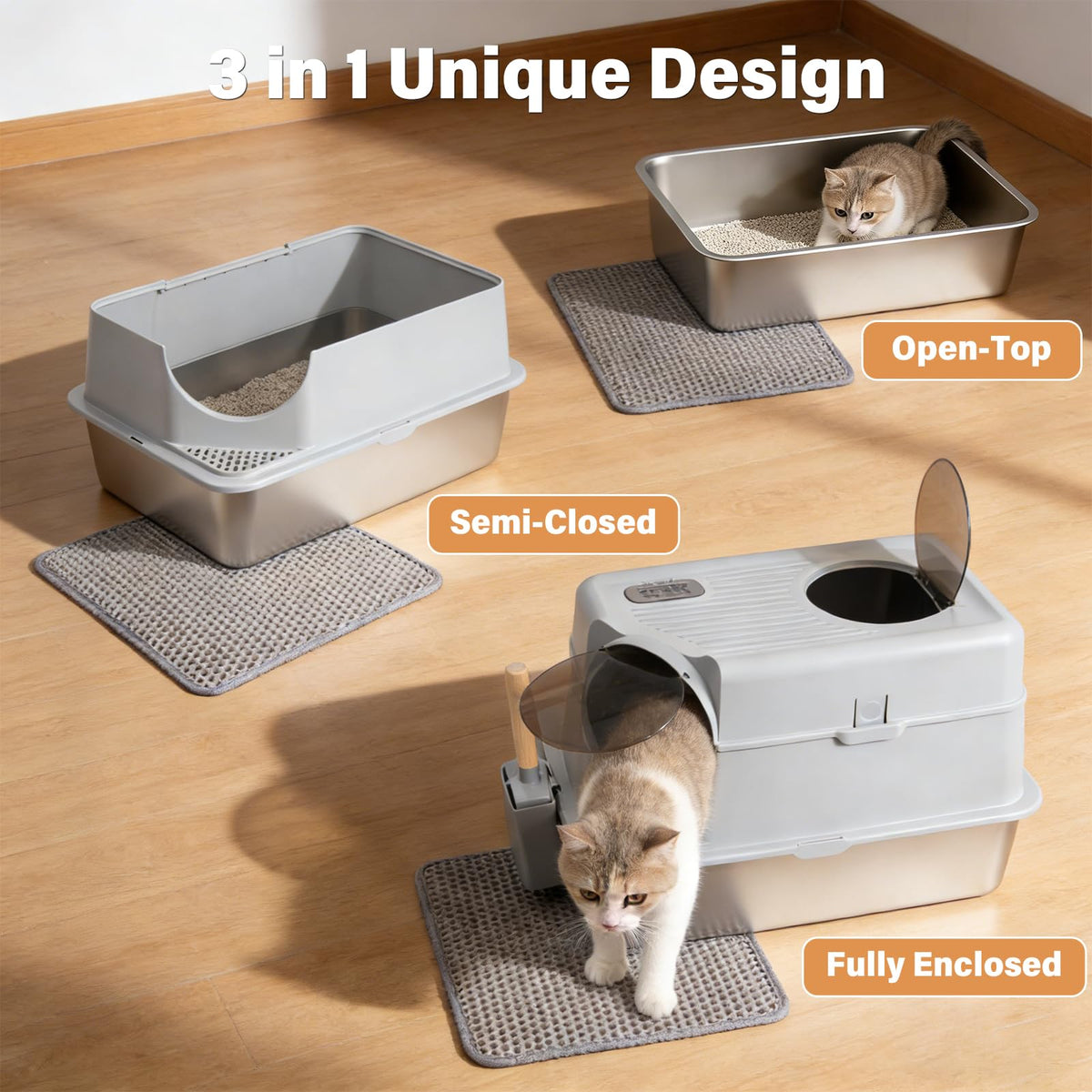 XL Stainless Steel Enclosed Cat Litter Box with Lid T5730