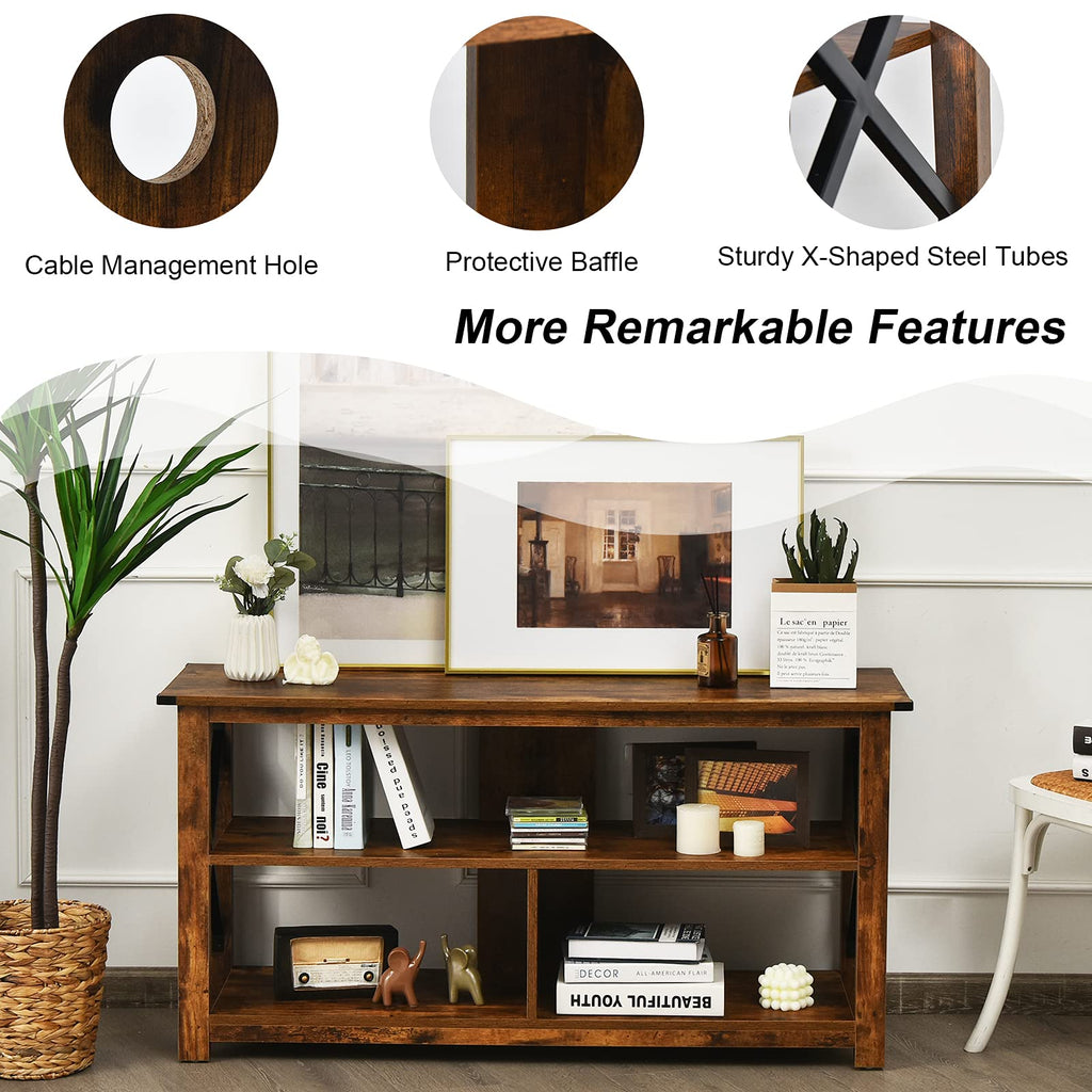 Brown 3 Tier Wood TV Stand with Open Shelves H327