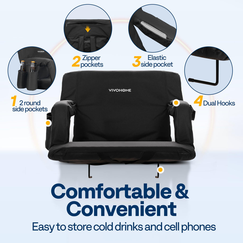 2 Pack Portable Padded Stadium Seats with Back Support and Cup Holder G483