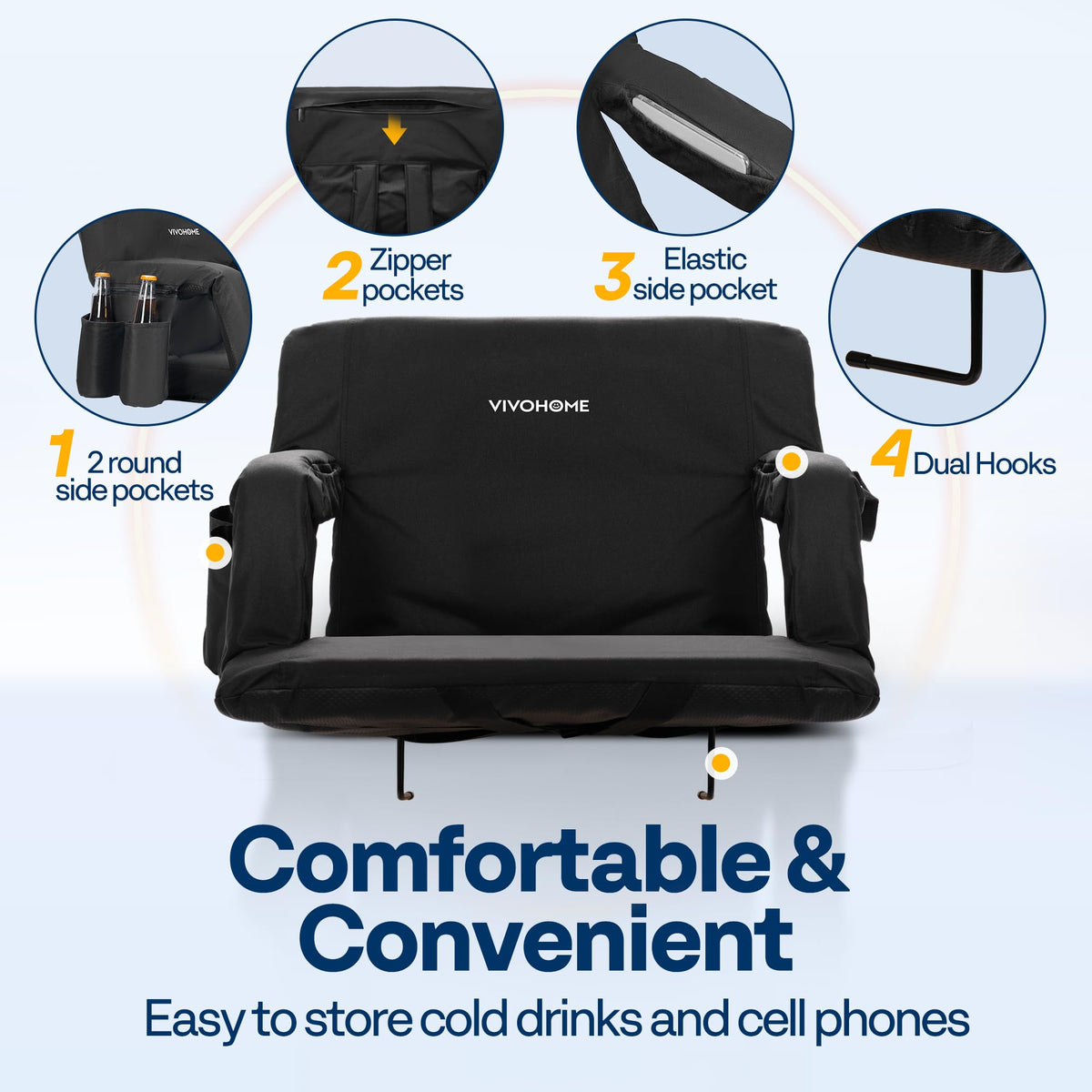 2 Pack Portable Padded Stadium Seats with Back Support and Cup Holder G483