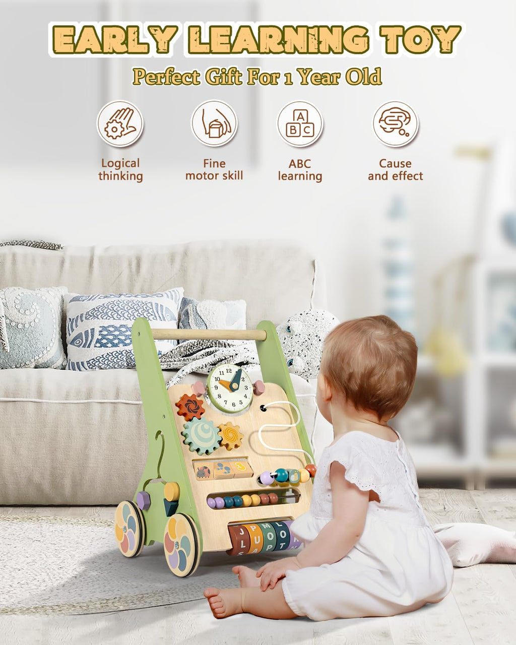 Wooden Push Walker with Wheels S87728