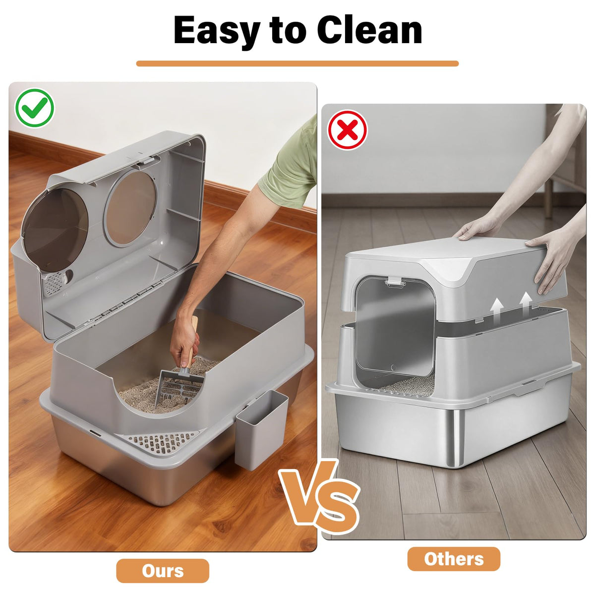 XL Stainless Steel Enclosed Cat Litter Box with Lid T5730