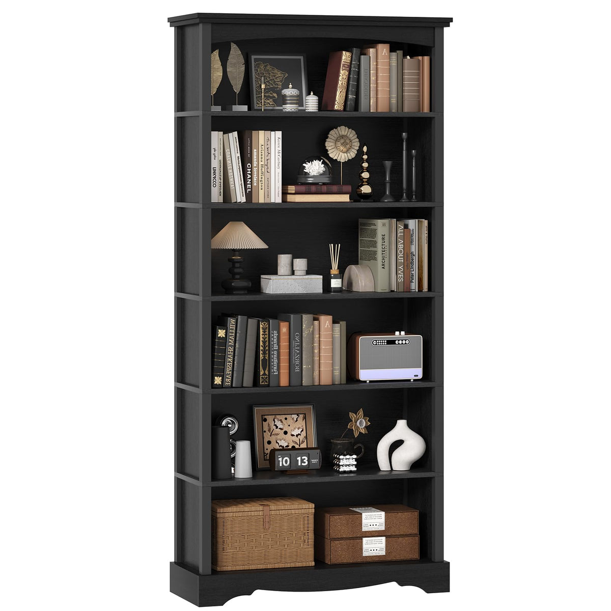 6-Tier 76 Inch Tall Black Wooden Bookshelf V881253