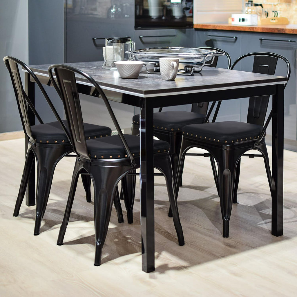 Black Cushioned Metal Dining Chairs Set of 4 V64802