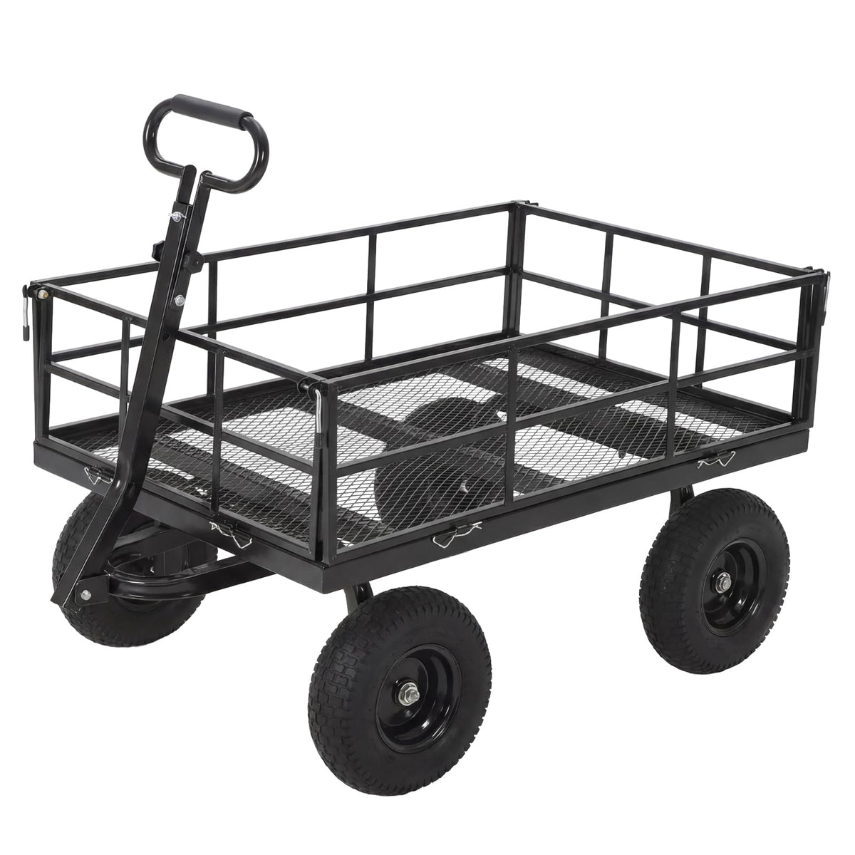 Heavy Duty Steel Garden Cart, 1200 LBS Load Capacity Wagon with 10 inch Tire and Rotating Handle, Black W35068