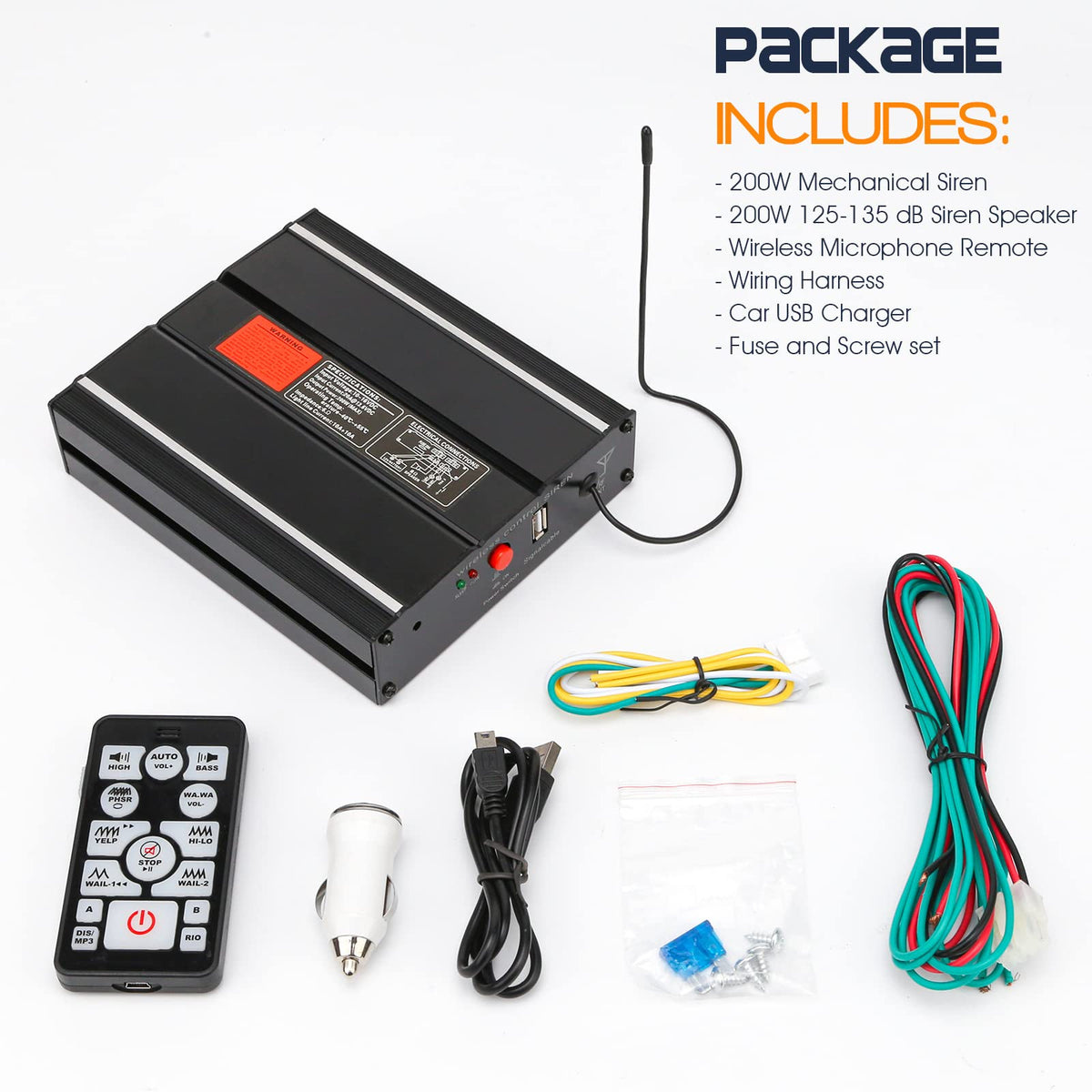 12V 200W 20 Tones Emergency Siren PA System E4531
