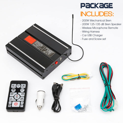 12V 200W 20 Tones Emergency Siren PA System E4531