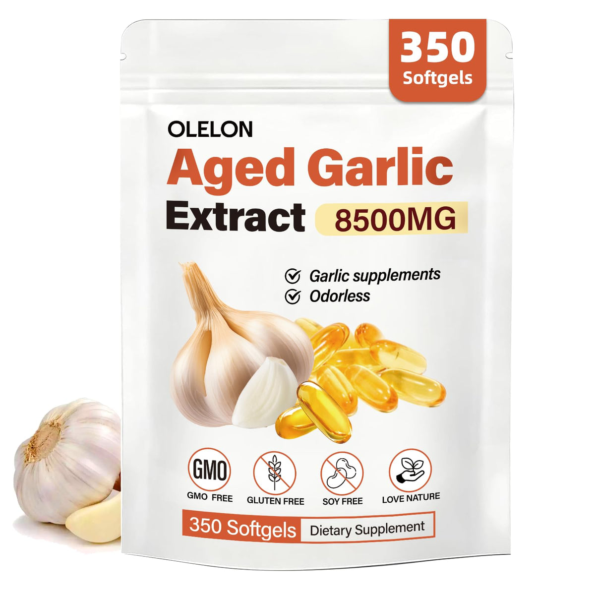 Aged Garlic Extract 350 Softgels Odorless Organic Garlic Supplement A1197