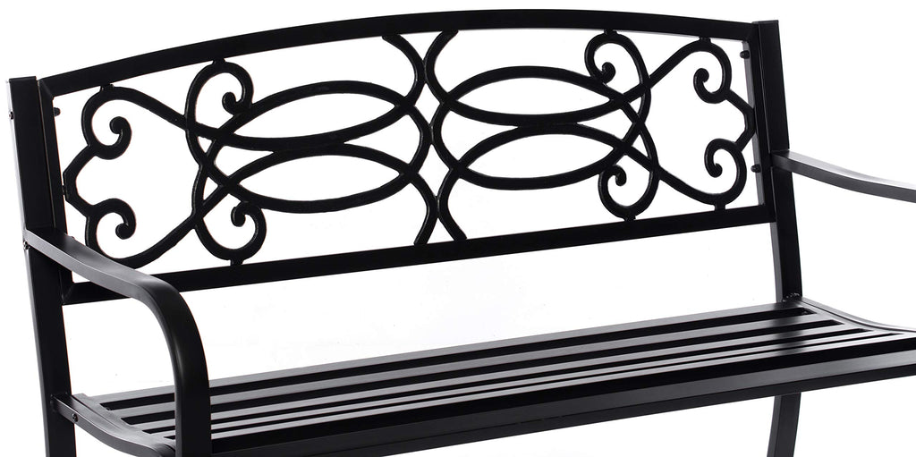 Steel Outdoor Patio Garden Bench with Cast Iron Backrest J88456